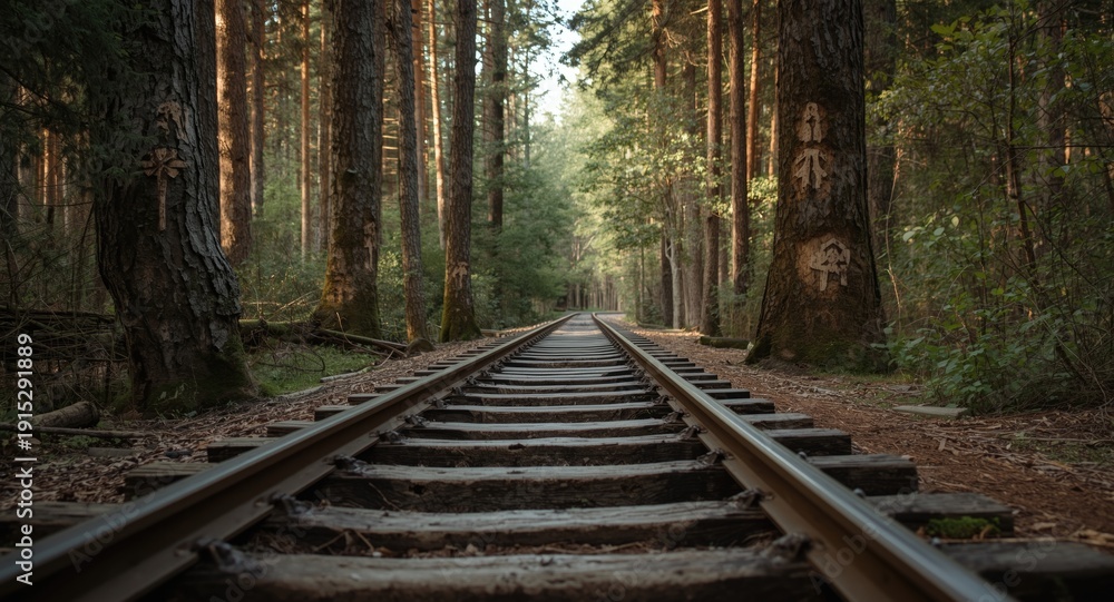 Obraz premium Wooden track in forest commemorating indigenous hunting and timber railway transport