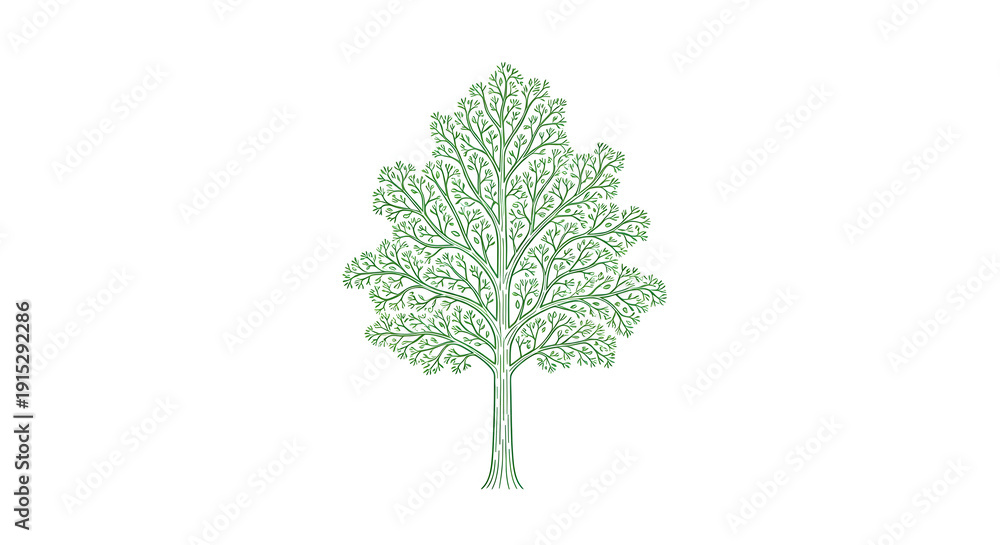 Obraz premium Green Tree Symbol with detailed fractal foliage, perfect for environmental organization logos, ecology focused websites, natural product labels, and botanical applications