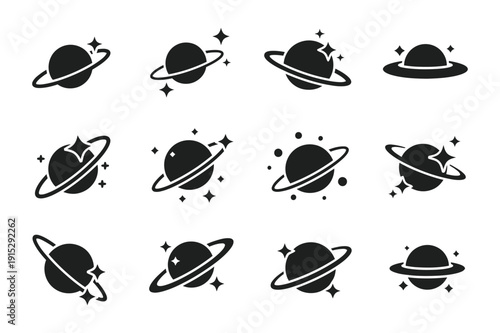 Saturn with sparkle icon silhouette vector illustration isolated