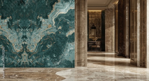 Luxurious 3D depiction of aqua onyx marble showcasing exotic marble details with natural Emperador ceramic tiles and quartzite floors for architecture