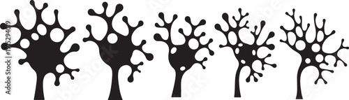 Neuron cells and neural network silhouettes on white background