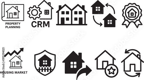Minimal real estate icon pack with editable stroke for housing business use
