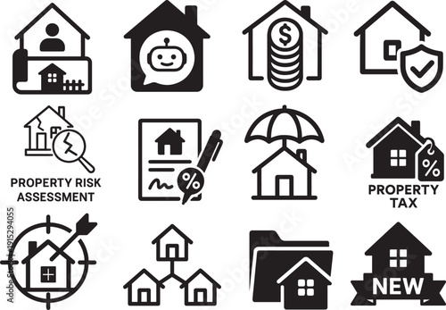  Editable stroke real estate icons for housing, buying, renting and finance use