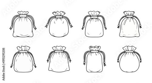 Fotografie Assorted drawstring bags with various patterns and designs Vector