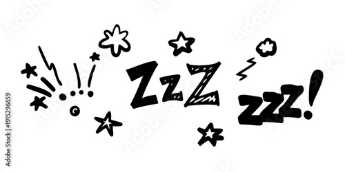 Playful comic sleep doodles with zzz symbols and stars