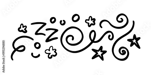 Sleeping symbols with zzz and stars black white transparent background silhouette
