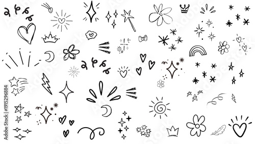 Hand drawn set of simple decorative elements. Colorful doodle elements set. vector illustration