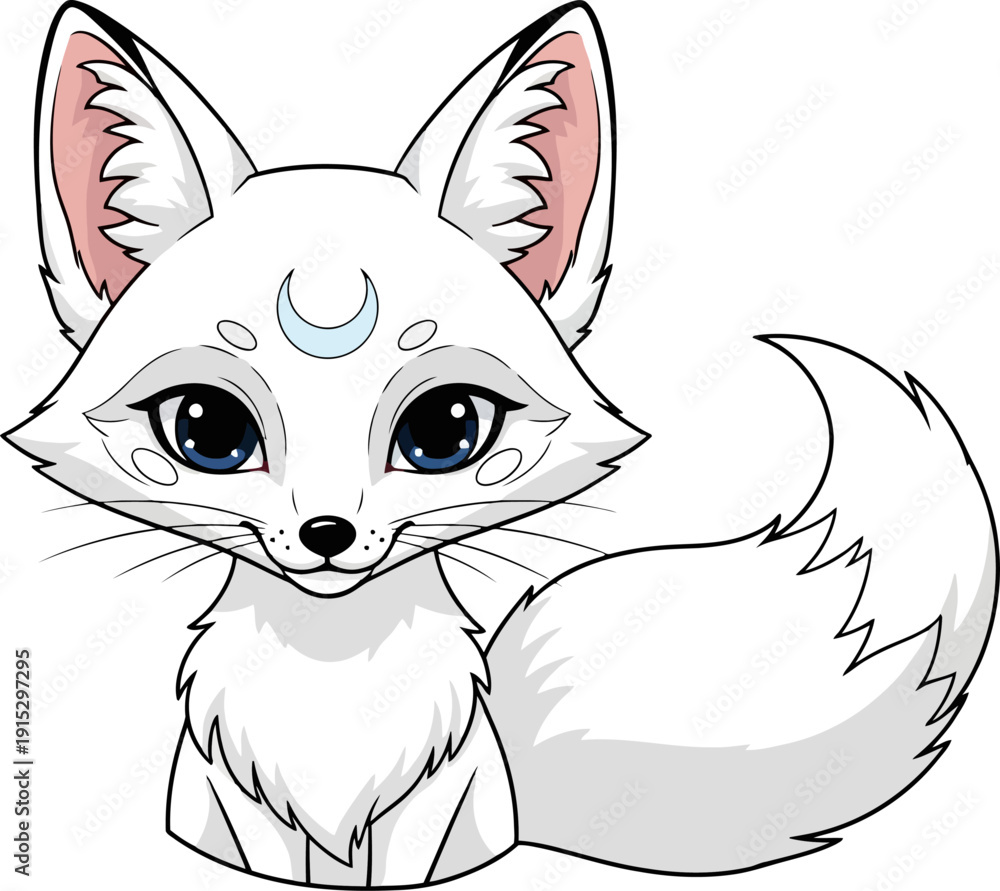 Obraz premium Mystical white fox with a blue crescent moon forehead mark