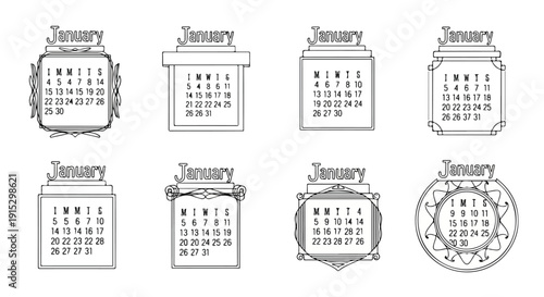 Collection of vintage calendar designs showcasing various styles and formats Vector