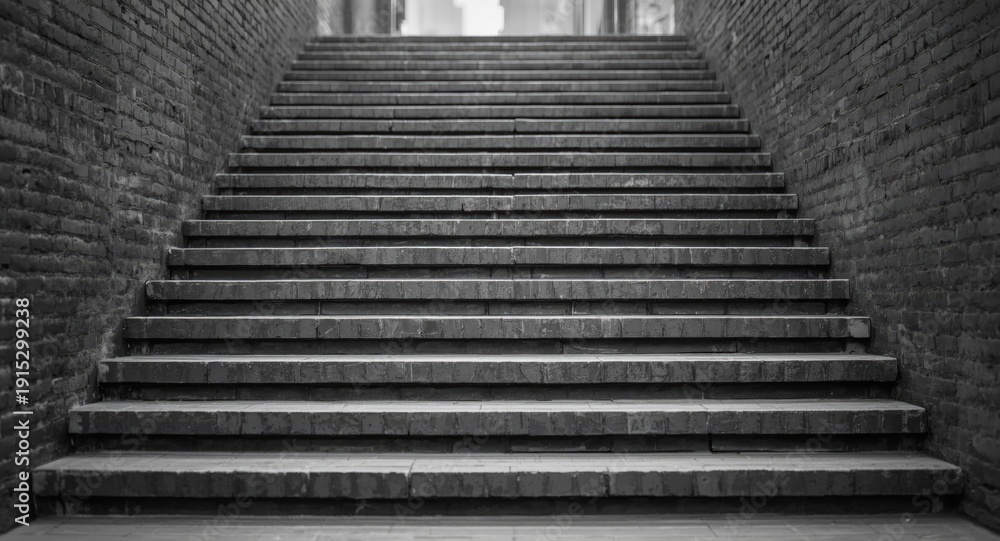 Fototapeta premium Brick stairs showing weathered texture in monochrome style