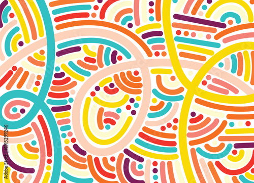 Colorful rainbow circles and lines play together to make creative banner.