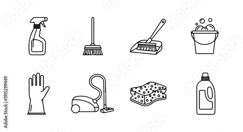 A collection of cleaning tools and products for maintaining a tidy home Vector