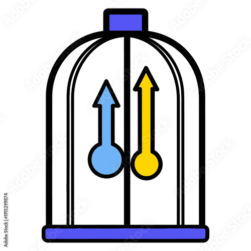 Growth and progress vector icon with upward arrows inside a protective dome, symbolizing development and security.