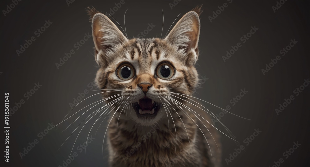 Obraz premium Playful cat with a scared expression and oversized eyes