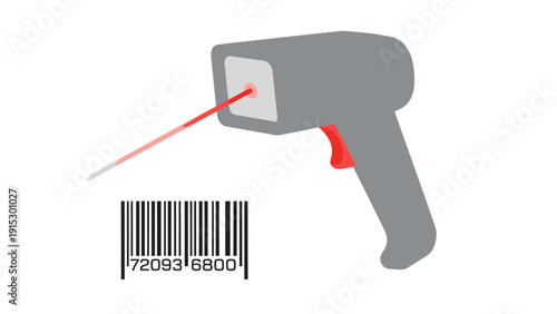 Barcode Scanner Device with Red Laser Beam.