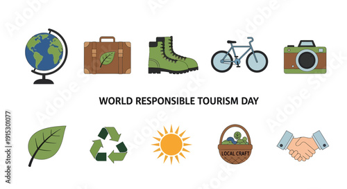 Icons illustrating responsible tourism elements with central text