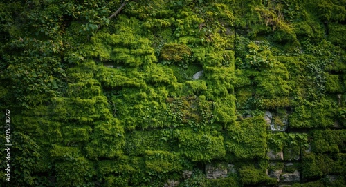 dense green garden wall texture with mossy layers and ambient shadow background