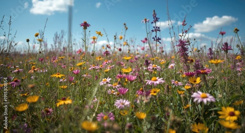 Diverse wildflower species creating a vivid natural carpet with copy space