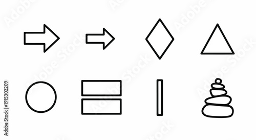 A collection of various symbols and shapes commonly used in diagrams and signage Vector