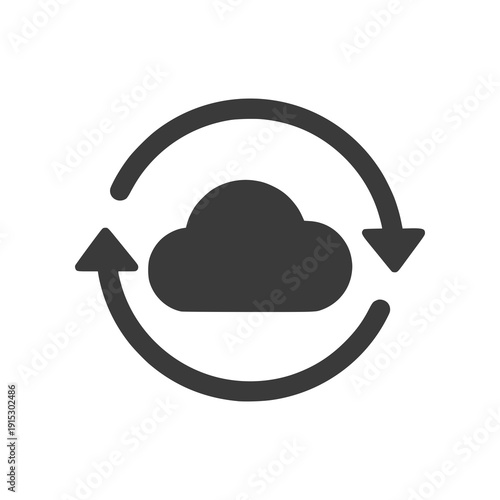 Modern cloud sync icon with circular arrows representing data backup and synchronization. Ideal for storage systems, SaaS platforms, cloud computing services, and clean flat vector UI designs.

