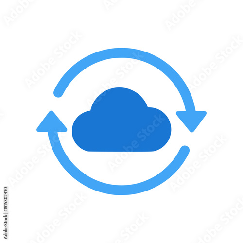 Modern cloud sync icon with circular arrows representing data backup and synchronization. Ideal for storage systems, SaaS platforms, cloud computing services, and clean flat vector UI designs.
