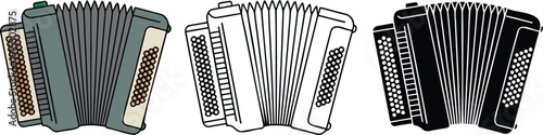 Accordion silhouette & Outline and illustration set isolated on transparent background