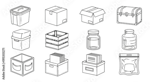 A variety of different types of boxes and containers for storage and shipping Vector