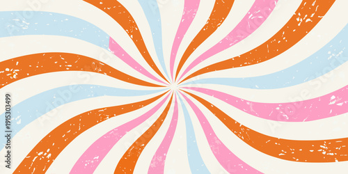 Retro sunburst pattern with orange pink and blue radial lines