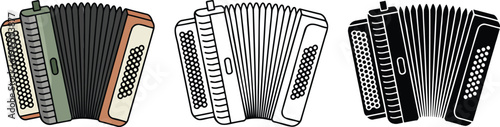Accordion silhouette & Outline and illustration set isolated on transparent background