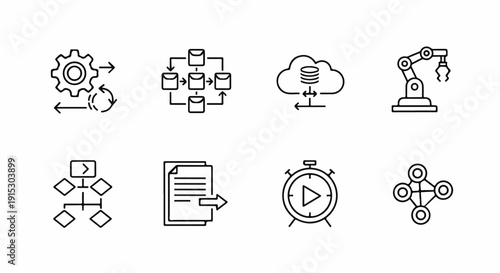 Icons representing various aspects of software development and project management Vector