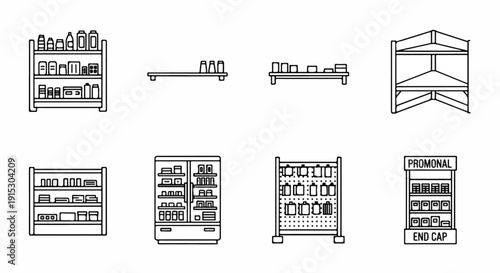 A variety of bookshelves with different designs and storage solutions Vector