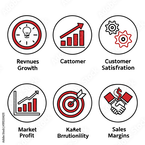 Business kpi set with red and black on white 1