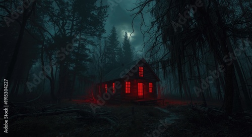 Ghostly forest backdrop wit...