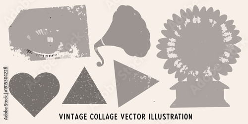 Abstract shapes and floral elements in a vintage style collage