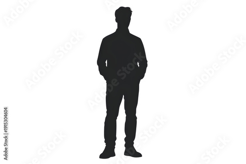 Silhouette of a Standing Man: A sleek silhouette captures a man standing, with hands casually in pockets, offering a sense of poise and contemplation.