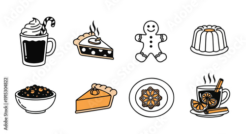 A delightful assortment of festive treats and beverages to celebrate the holiday season. Vector