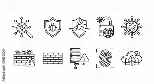 Icons representing various aspects of cybersecurity and data protection Vector
