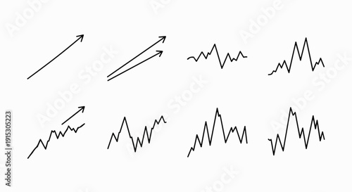 A visual representation of different types of arrows and line graphs. Vector