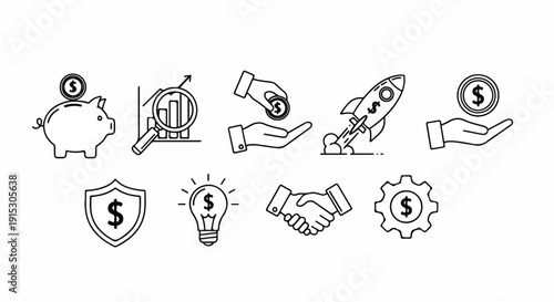 Illustrations of financial concepts and investment strategies Vector