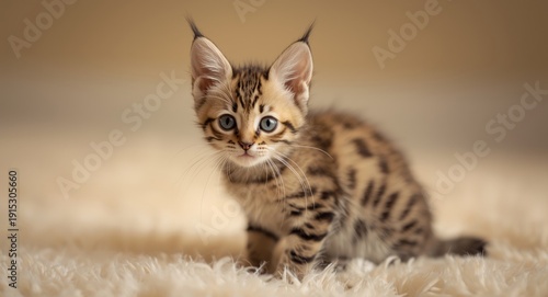 Wallpaper Mural Friendly household serval kitten with black dot pattern and fluffy ears on soft floor Torontodigital.ca