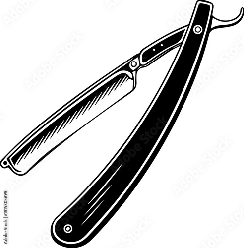 Straight Razor Vintage Black and White Vector Illustration for Barbershop Logo or Shaving Icon