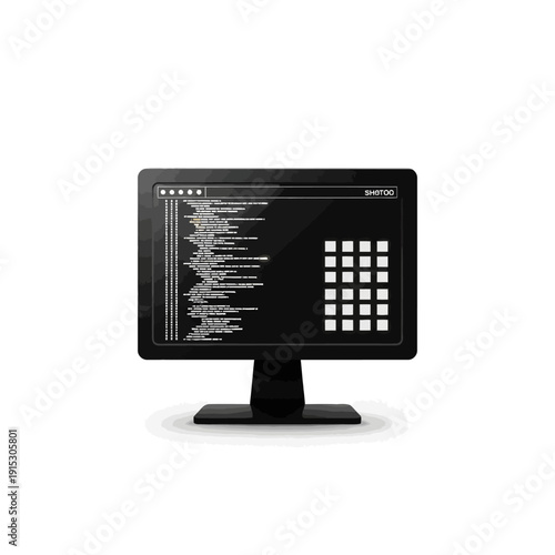 Computer screen displaying code with a keypad on a white background.