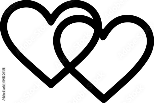Two Overlapping Hearts Icon Symbol of Love Connection Relationship Couple and Marriage Black Outline Simple Minimalist Vector