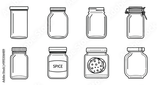 Assorted jars and containers for storing various items and spices Vector