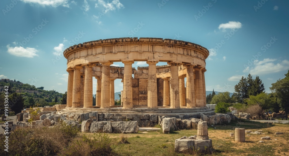 Fototapeta premium Weathered round temple ruins symbolizing Athena veneration