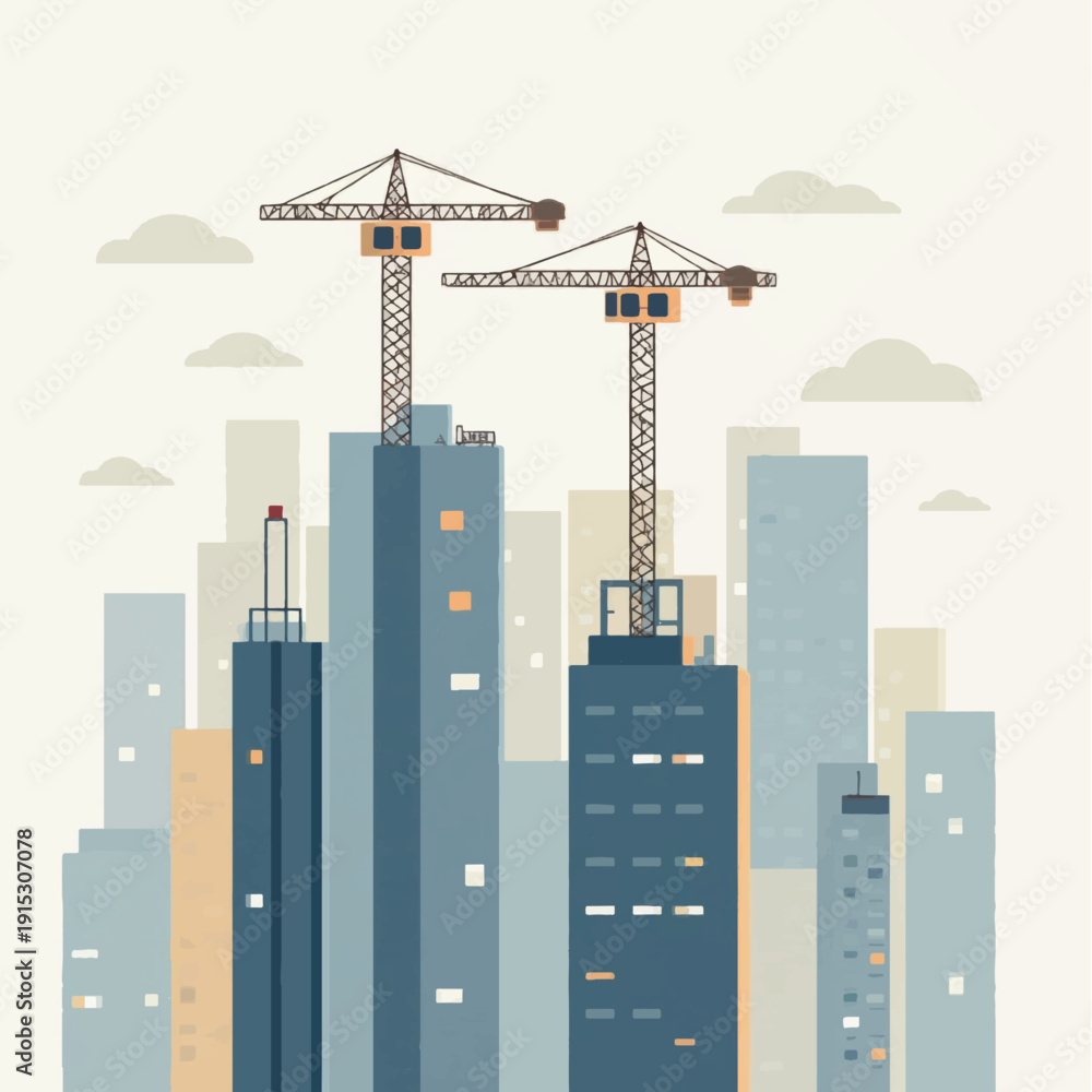 Obraz premium Modern cityscape with construction cranes and skyscrapers