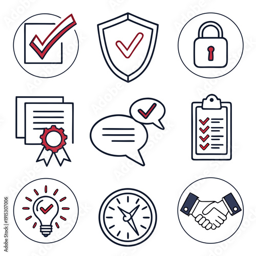 Corporate compliance system with checkmarks and security symbols
