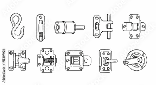 A collection of various types of fasteners and connectors used in construction and engineering Vector