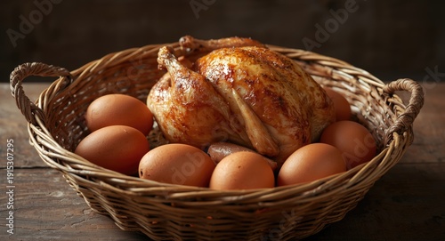 Chicken and eggs displayed ...