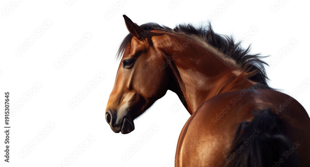 Obraz premium Side profile of a horse turning back on a clear white background